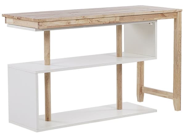 Skrivebord Lyst Træ og Hvid 120 x 45 cm Modulær L-formet Kommode Opbevaring Multifunktionel til Computerbord Kontor Minimalistisk Design