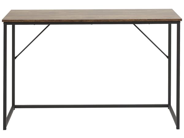 Toimistopöytä tumma puu 120 x 55 cm metallinen runko industriaalinen tyyli