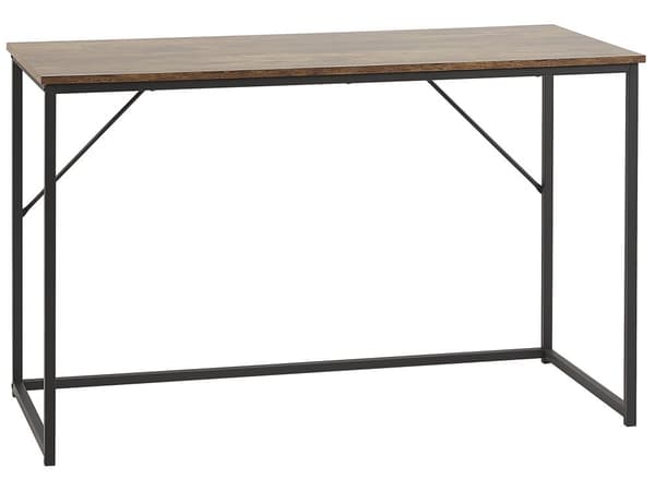 Toimistopöytä tumma puu 120 x 55 cm metallinen runko industriaalinen tyyli