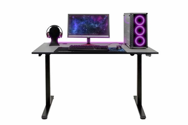 Elektrisk sidde-stå skrivebord - skrivebord 132*65 cm - Højdejusterbart ståbord til 121 cm - LED RGB - Kabelbeholdere Sort