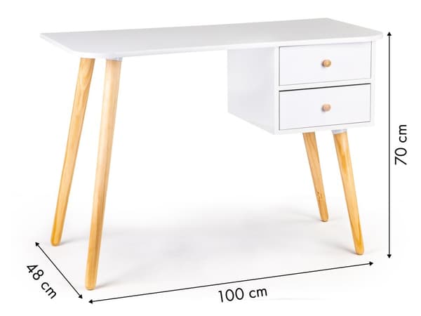 Lasten työpöytä kahdella laatikolla 100 x 48 x 70 - Valkoinen + puu