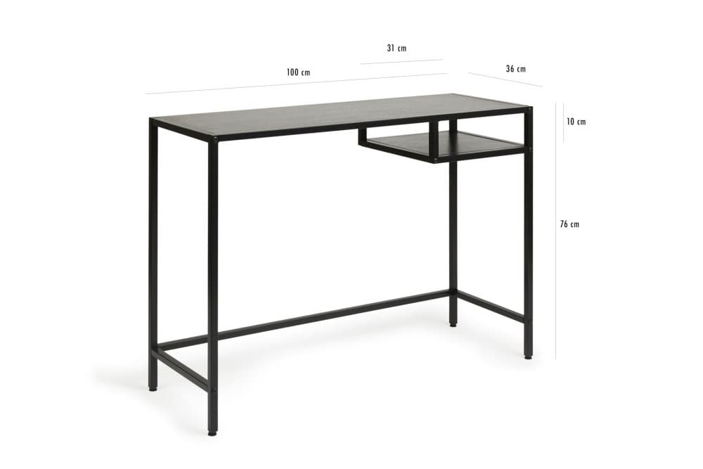 LIFA LIVING Orly Skrivbord Svart, Modernt Skrivbord i Trä och Metall, Industriellt Skrivbord med Förvaring, Datorbord för Hemmakontor, Barnrum 100 x 3