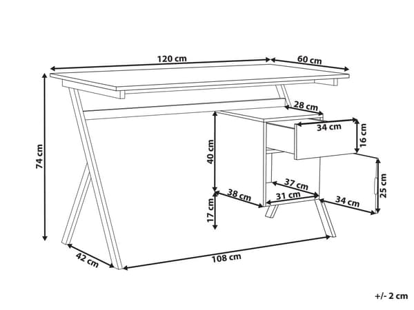 Työpöytä valkoinen/vaalea puu MDF 120 x 60 cm metallikehys säilytystilalla