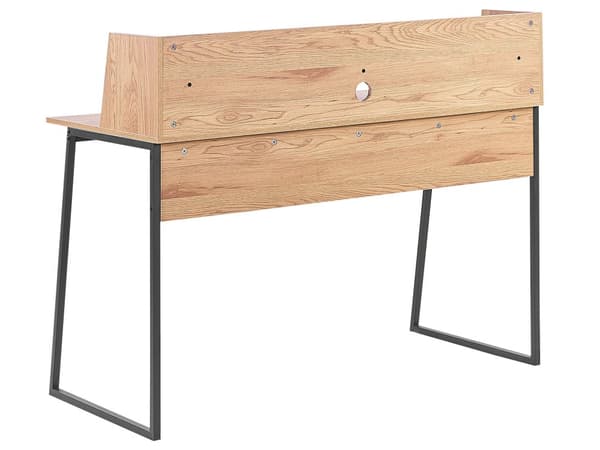 Työpöytä musta/vaalea puu 120 x 59 cm metallijalat säilytystilalla