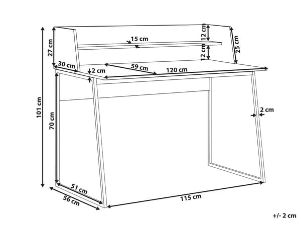 Skrivbord Hemmakontor Ljus Trä med Svart Konstruerad Träskiva 120 x 59 cm med Hylla i Stålram