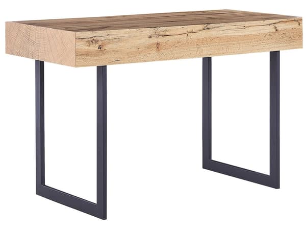 Skrivbord för Hemmakontor Ljust Trä med Svart MDF 120 x 55 cm Stålram med 2 Förvaringslådor