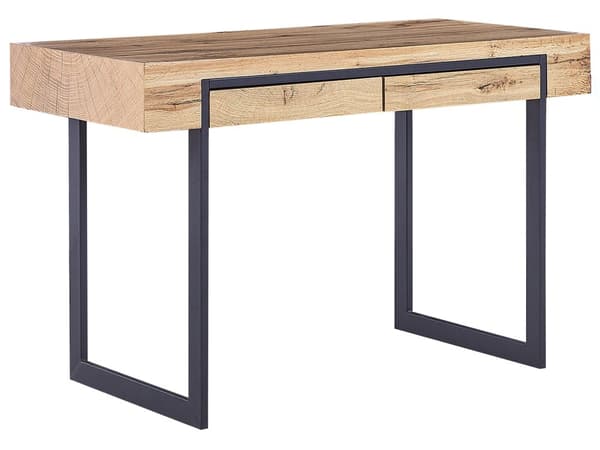 Skrivbord för Hemmakontor Ljust Trä med Svart MDF 120 x 55 cm Stålram med 2 Förvaringslådor
