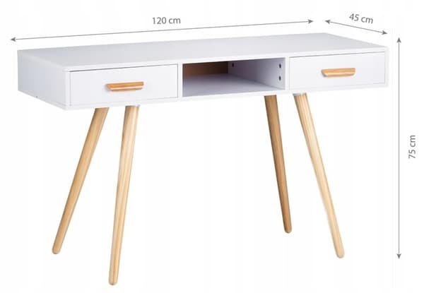 Konsolbord toiletbord - 120 x 45 x 75 cm - Hvid + træ