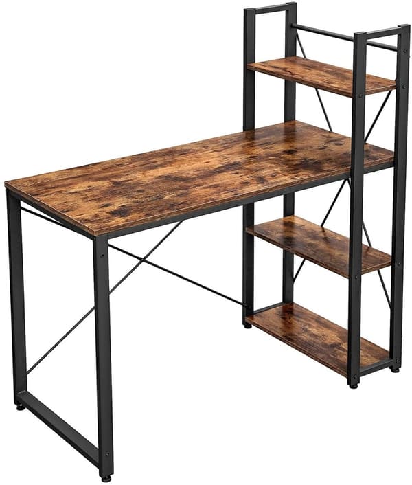 Tietokonepöytä vintage 120 cm hyllyillä ruskeanmusta