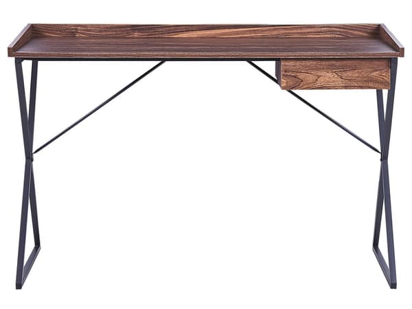 Hjemmekontor Skrivebord Mørkt Træ med Sort Konstrueret Træ 120 x 54 cm Stålramme med Opbevaringsskuffe