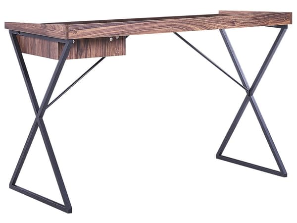 Hjemmekontor Skrivebord Mørkt Træ med Sort Konstrueret Træ 120 x 54 cm Stålramme med Opbevaringsskuffe