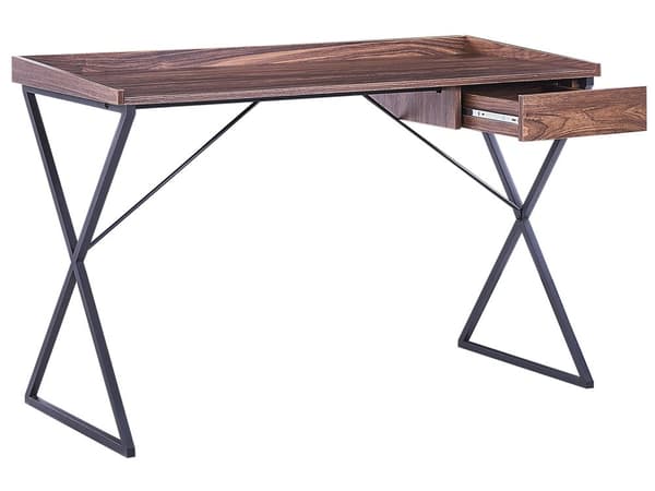 Hjemmekontor Skrivebord Mørkt Træ med Sort Konstrueret Træ 120 x 54 cm Stålramme med Opbevaringsskuffe
