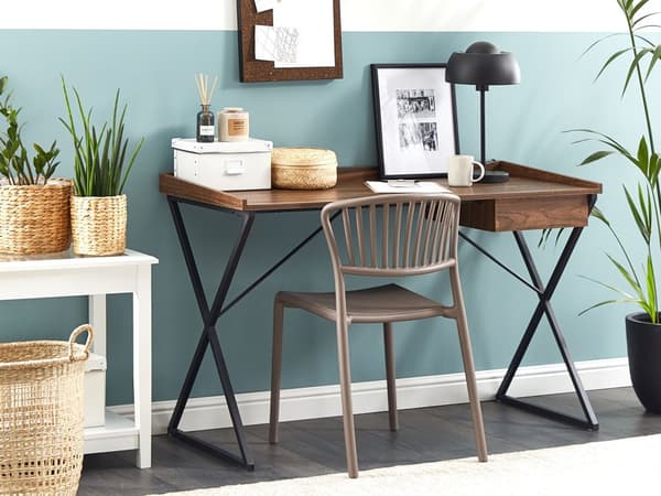Hjemmekontor Skrivebord Mørkt Træ med Sort Konstrueret Træ 120 x 54 cm Stålramme med Opbevaringsskuffe
