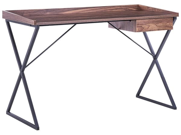 Hjemmekontor Skrivebord Mørkt Træ med Sort Konstrueret Træ 120 x 54 cm Stålramme med Opbevaringsskuffe