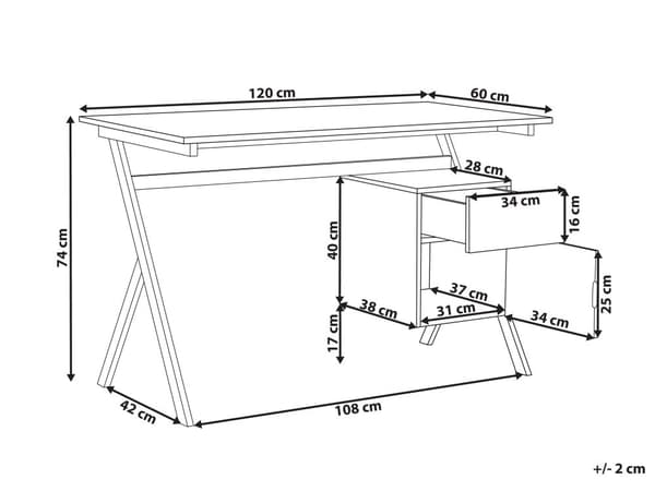 Hjemmekontor Skrivebord lyst træ med hvid MDF 120 x 60 cm Stålramme med Opbevaringsskuffehylde