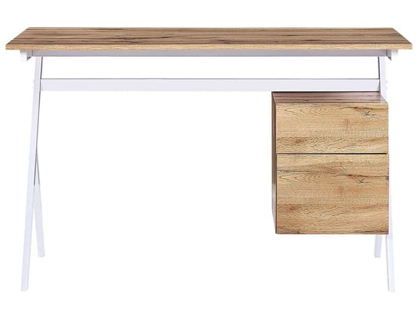 Hjemmekontor Skrivebord lyst træ med hvid MDF 120 x 60 cm Stålramme med Opbevaringsskuffehylde