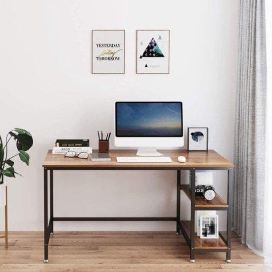 Träskrivbord - Laptop Desk - Computer Desk - Desk With Storage Space - Design Desk - Wood - 120x60x74-78 cm - Industrial Wood - Ljusbrunt