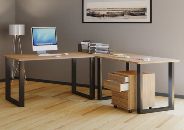 Lona hjørneskrivebord 160x160x50 cm U-ramme Sonoma eik dekor, svart.