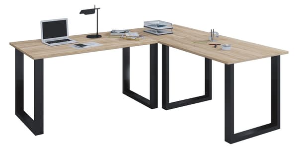 Lona hjørneskrivebord 160x160x50 cm U-ramme Sonoma eik dekor, svart.