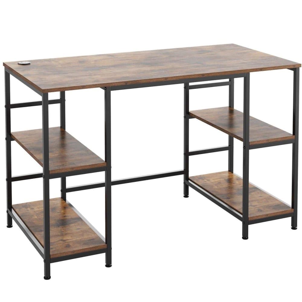 Skrivbord bokhylla med låda spånskiva metall brun svart