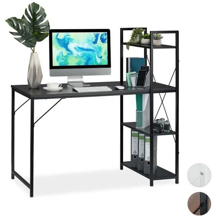 Relaxdays skrivbord, kombinerat med 4 hyllor, för tonårsrum och kontor, HlD 121 x 120 x 62 cm, val av färger - 4052025932947