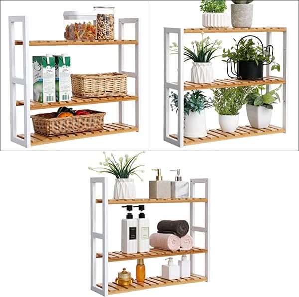 Bambusplade - Højdejusterbar - 3 lag badeværelseshylde - Køkkenhylde - 60 x 15 x 54 cm