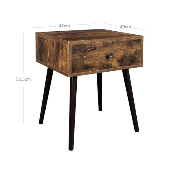 Sängbord - sidobord - soffbord med låda och sluttande ben - vintage stil