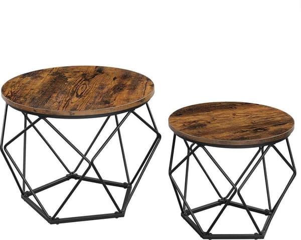 Sofabord sæt med 2 -runde - sidebord - industrielle - vintage brun