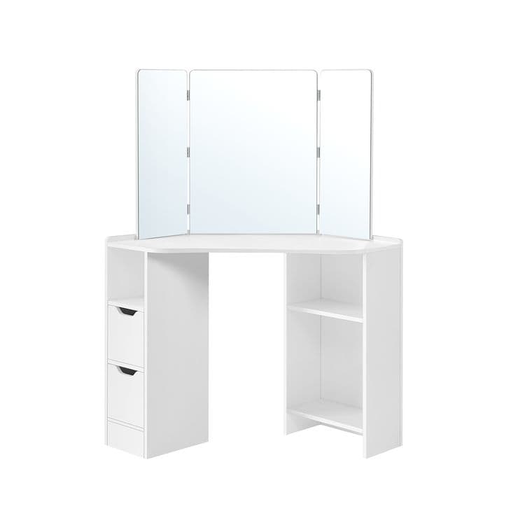 Make -Up Table - toalettbord - Corner Cap Table - 3 -stycke Folding Mirror - 2 lådor - 3 öppna fack - 110 x 54 x 140 cm - Modernt