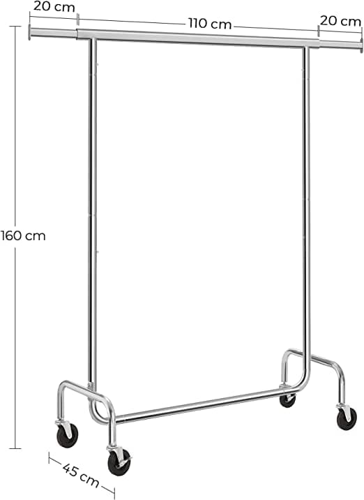 Vaateteline - Vaateteline - Vaatekisko pyörillä - Metallinen naulakko - jatkettavalla vaatekiskolla - Käyttäytyminen jopa 130 kg