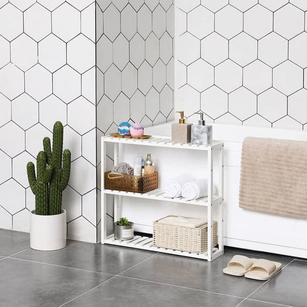 Bambu badrumsställ - Stående eller hängande - Köksstativ - 60 x 15 x 54 cm - Vit