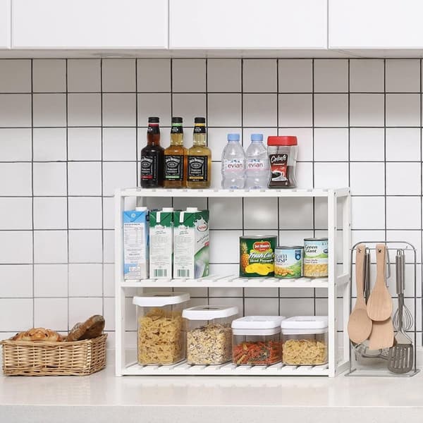 Bambu badrumsställ - Stående eller hängande - Köksstativ - 60 x 15 x 54 cm - Vit
