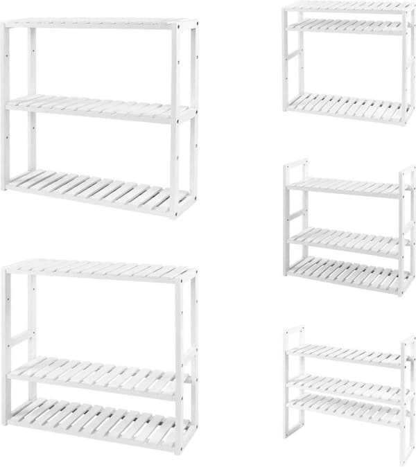 Bambu badrumsställ - Stående eller hängande - Köksstativ - 60 x 15 x 54 cm - Vit