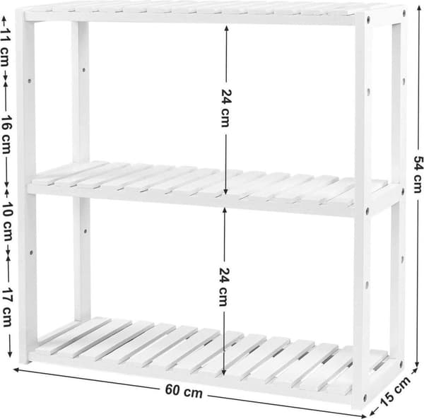 Bambu badrumsställ - Stående eller hängande - Köksstativ - 60 x 15 x 54 cm - Vit