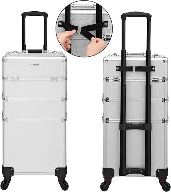 Beauty Case - Professional Meikkikotelo - 3-in-1 meikkikotelo matkoille - Lukittava - Hopea