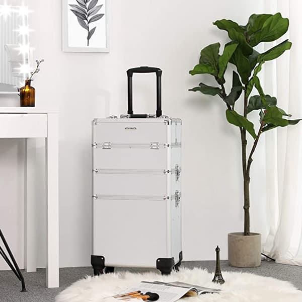 Beauty Case - Professional Meikkikotelo - 3-in-1 meikkikotelo matkoille - Lukittava - Hopea