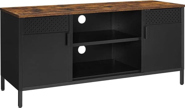 Industrielle tv-møbler - med 3 flytbare hylder - vintage træplade - metal - 120 x 40 x 55 cm - sort