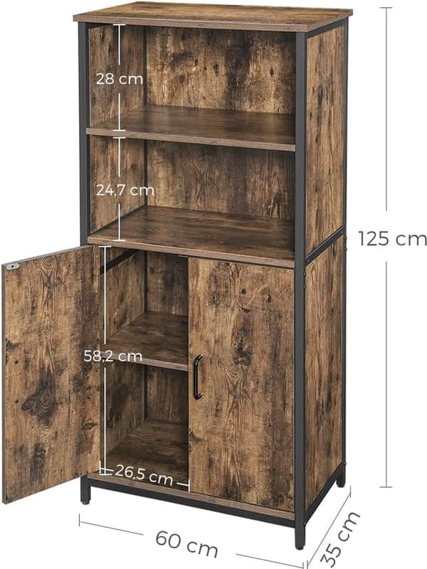 Industrial Kitchen Cupboard - 2 öppna fack - bokhylla - Multifunktionell - Vintage Brown