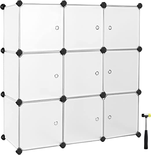 Skabe - opbevaringsskabe - reolsystemer - 9 terninger - plastskab - med døre