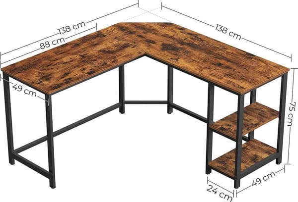 Industrial Corner Agency med lagringsutrymme - 2 hyllor - skrivbord - L -Shape