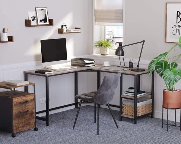 Industrial Corner Agency med lagringsutrymme - 2 hyllor - skrivbord - L -Shape