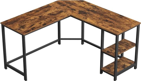 Industrielt hjørnehus med opbevaringsplads - 2 hylder - skrivebord - L -form
