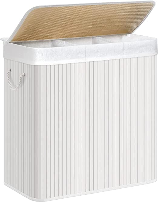Vasketøjskurv med 3 sektioner - clips - låg - håndtag - foldbar -150L