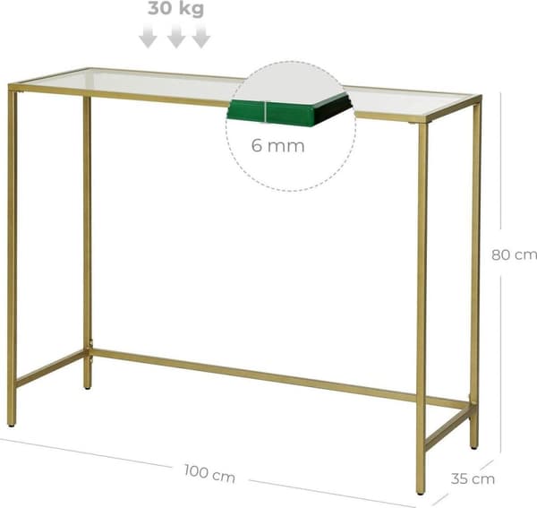 Sidebord - vægbord - glasbord - metalramme - hærdet glas