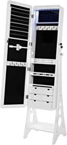 Smyckeskåp med 8 lysdioder - spegel - låsbar smyckenhållare - med 6 lådor