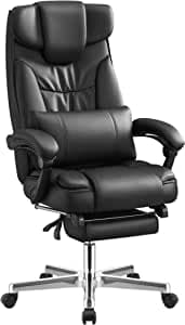 Luxury Office Chair - Foldbar nackstöd - Utdragbart fotstöd - Läder täckt