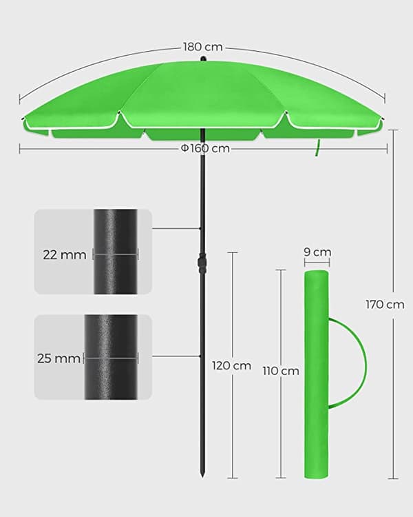 Parasol - Strandparaplu - Octagonal - Polyester Canopy - Ø 160 cm