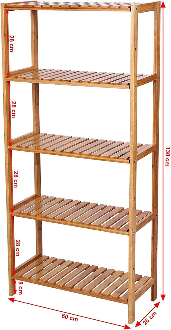Köksställ - badrumsstativ med 5 nivåer - från bambu - 60 x 26 x 130 cm