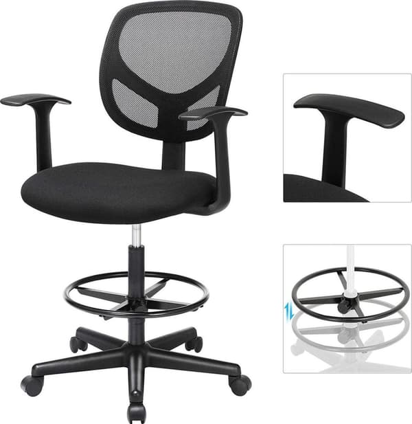 Kontorstol - Ergonomisk arbejdsskammel med armlæn - Justerbar - sort