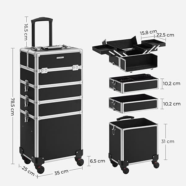 Kosmetiska Hoes för barnvagnar - Aluminium Makeup Covers - Skönhetsfodral - Svart